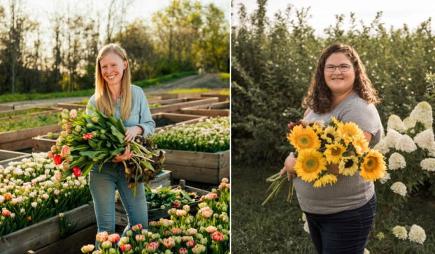 Meet our Slow Flowers Summit kick-off speakers, Melanie Harrington of Dahlia May Flower Farm (left) and Janis Harris of Harris Flower Farm (right)