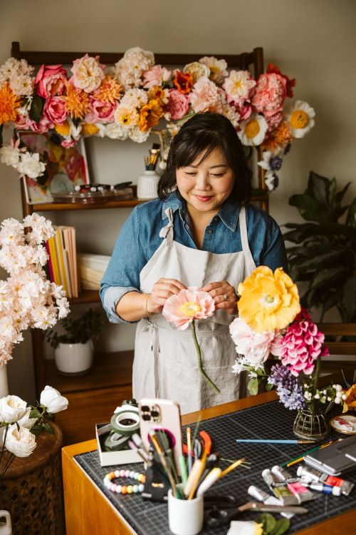 Paper floral artist Quynh Nguyen in her studio